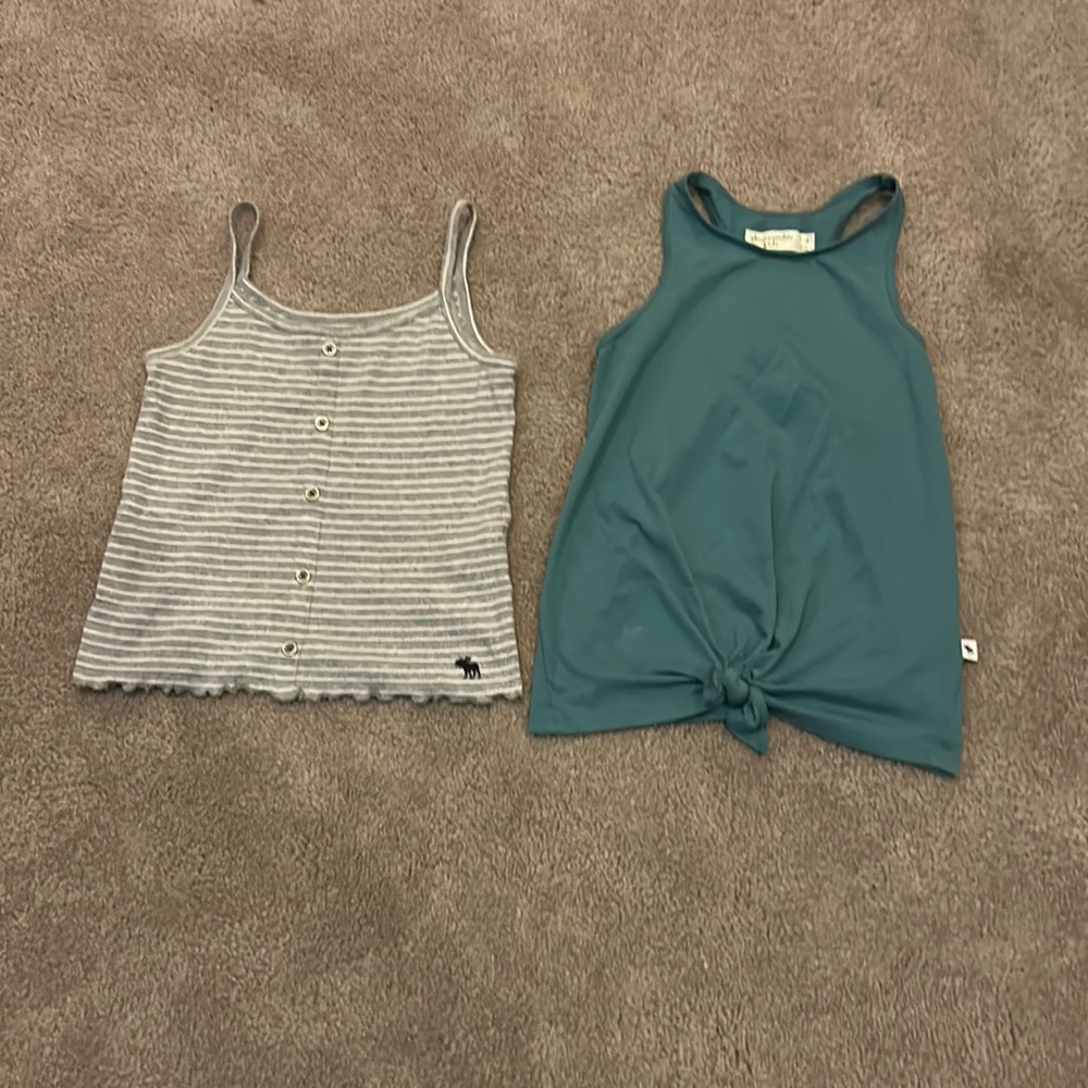 2 Abercrombie tank tops one spaghetti strap white and gray stripes